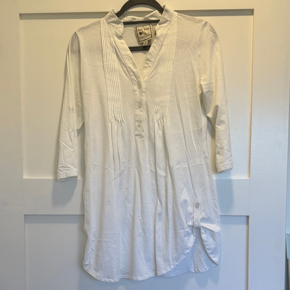 Pink Rose White Tunic Top